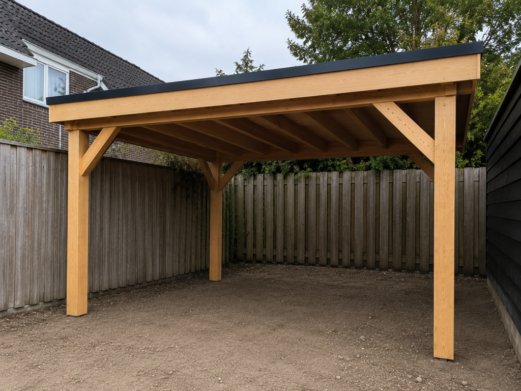 Houten overkapping in particuliere tuin